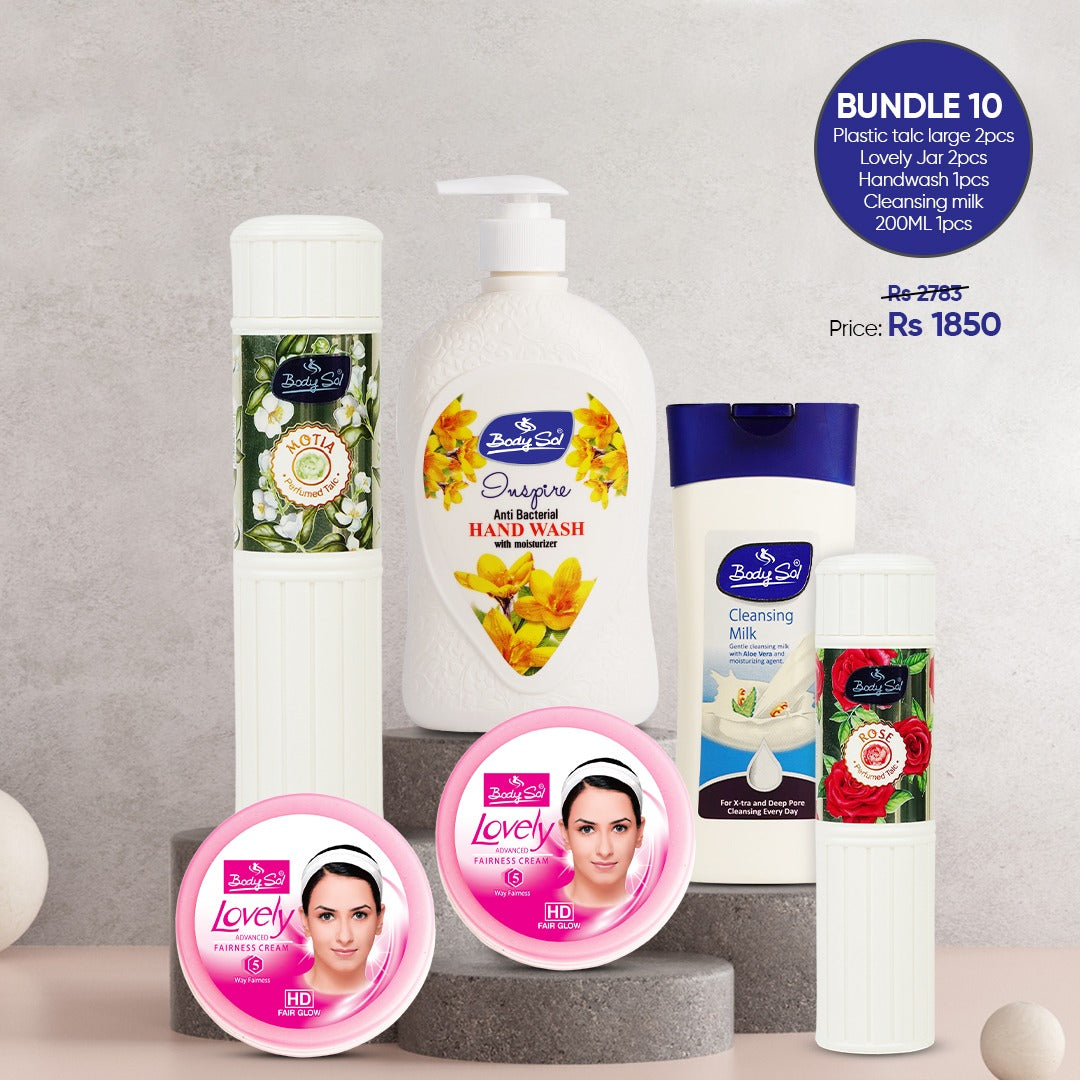 Plastic Talcum, Lovely Jar, Handwash, Cleansing Milk Lotion Bundle